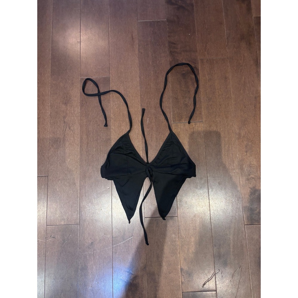 Black Butterfly Halter Crop Top Y2K Tie Back Cami Festival Rave Wear Women Small